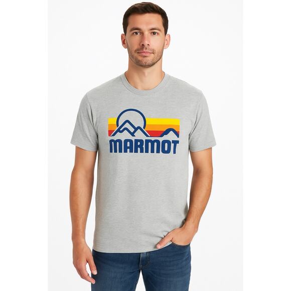 Marmot Mountain Works Coastal Tee Men’s Small Light Grey Heather Logo Shirt NWT - Picture 1 of 11